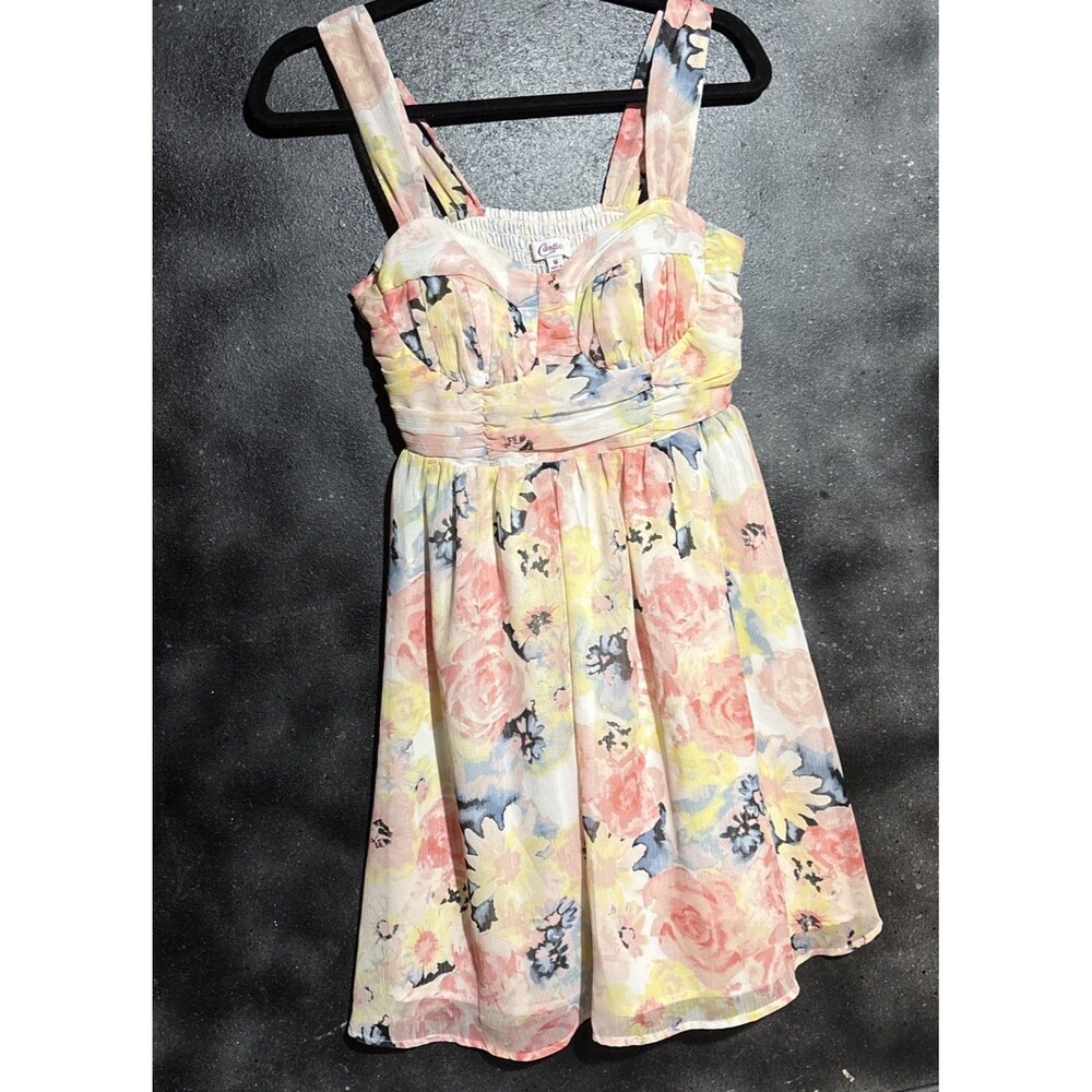 Candies Floral Dress Sz M Smocked Sundress Sleeveless Casual Pink Summer Date